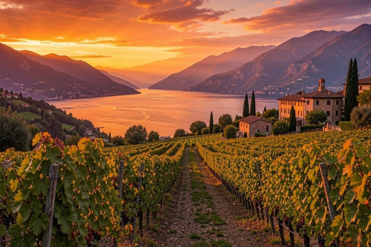 Scorcio di Bardolino con vigneti e Lago di Garda sullo sfondo, evidenziando la bellezza del paesaggio