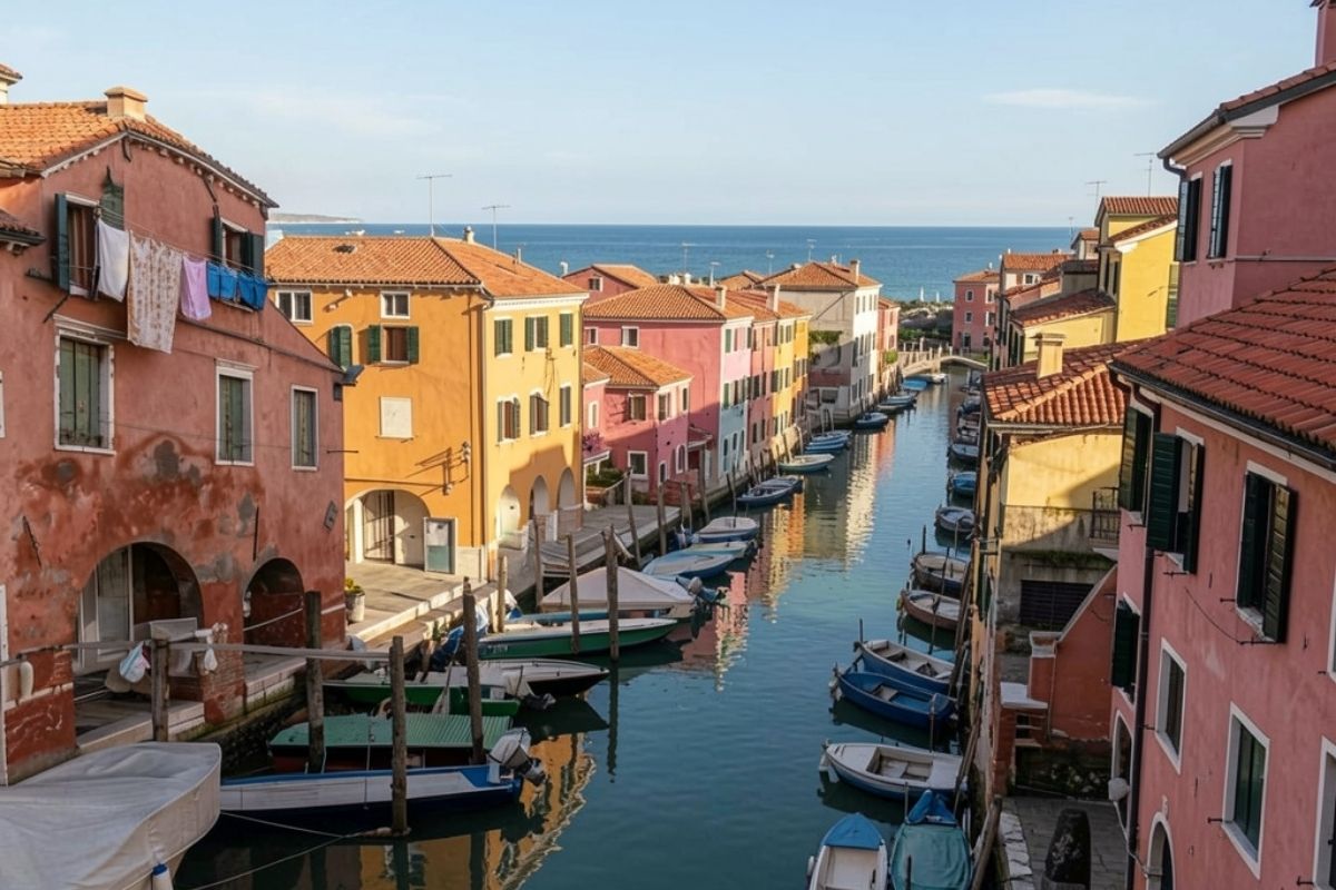 Vista panoramica di Chioggia con i suoi canali e case colorate