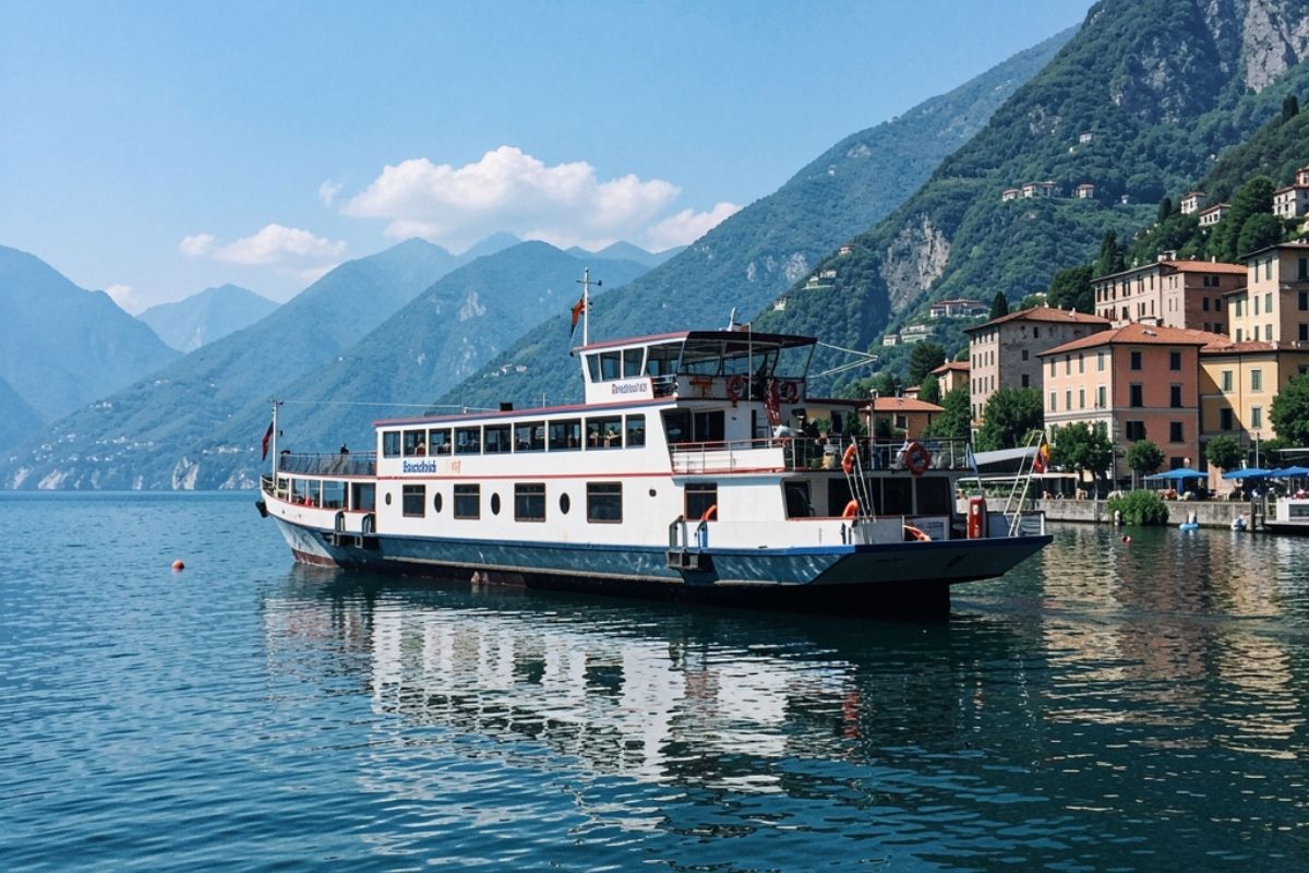 Immagine di un traghetto sul Lago di Garda con Bardolino sullo sfondo