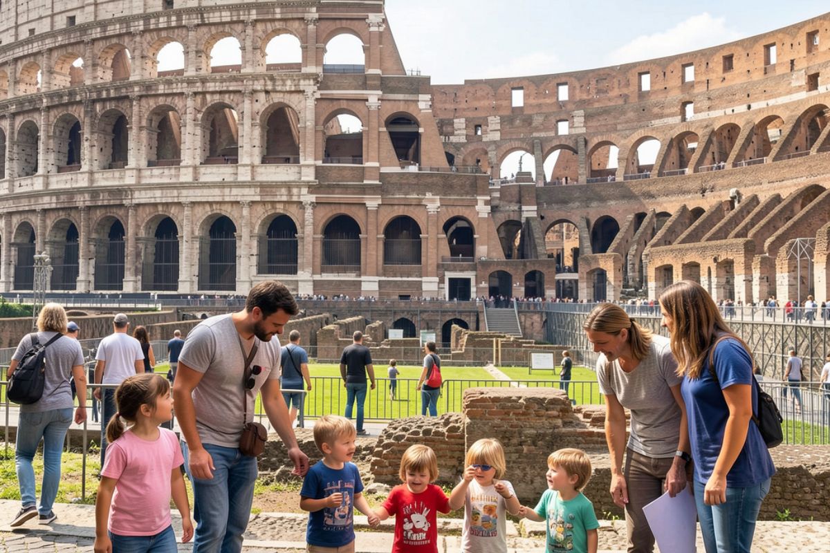 Vista panoramica di Venezia con bambini che giocano vicino ai canali